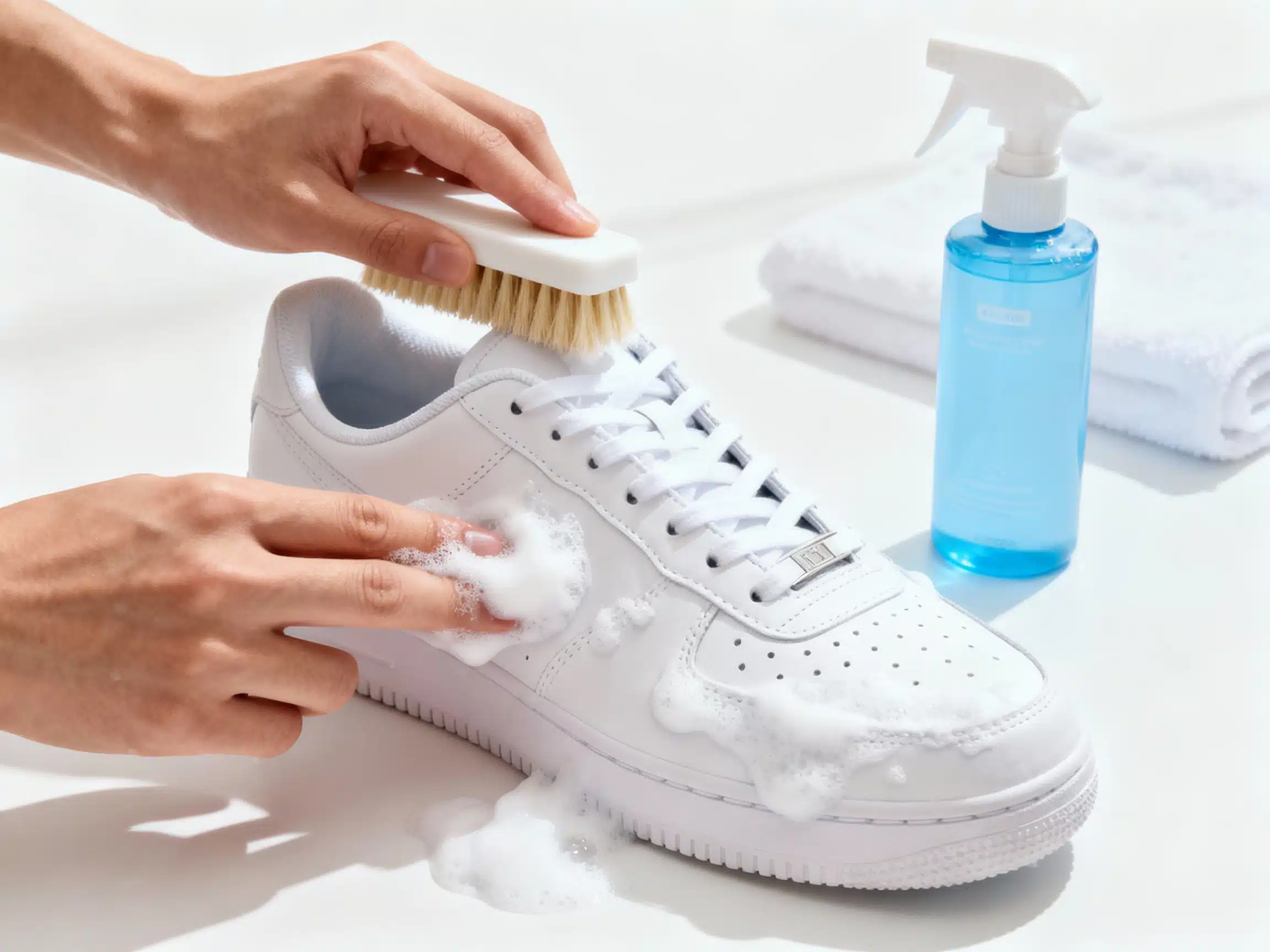 White sneakers need gentle care to avoid yellowing and fabric damage