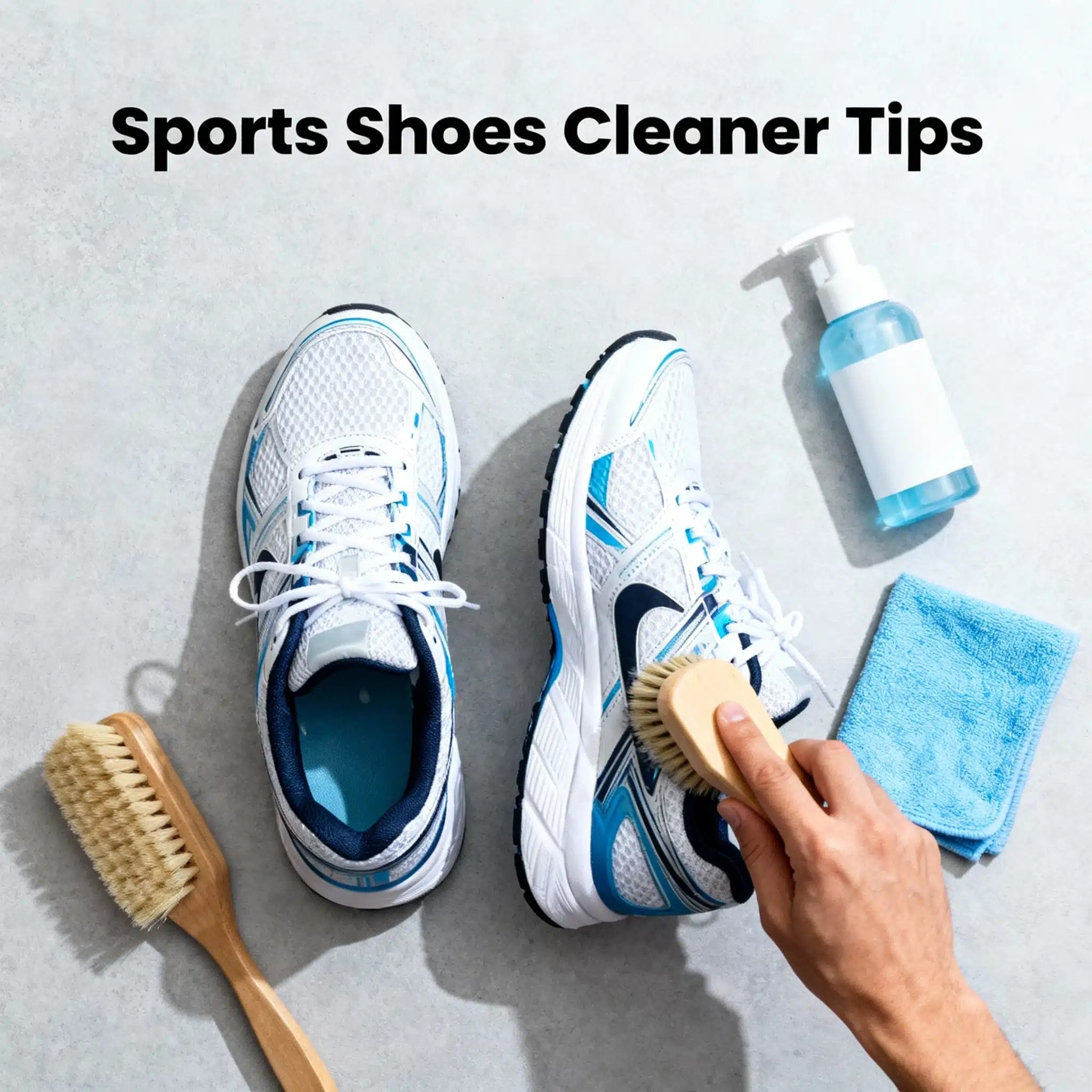 Sports shoe cleaning foam and brush setup for mesh trainers