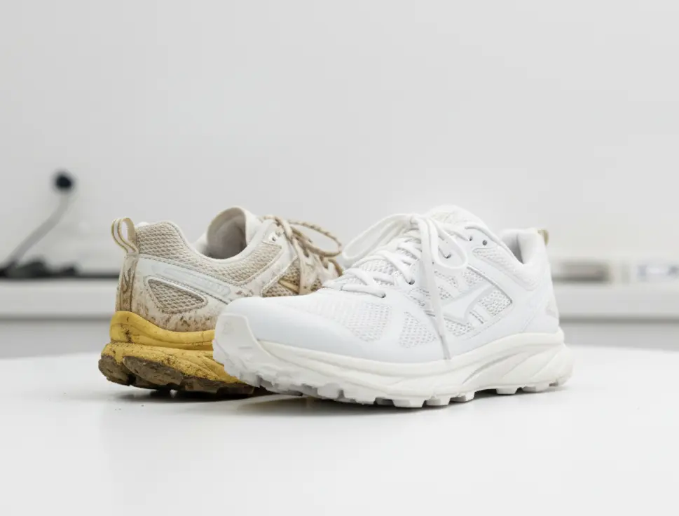 Athlete maintaining clean running shoes between gym sessions