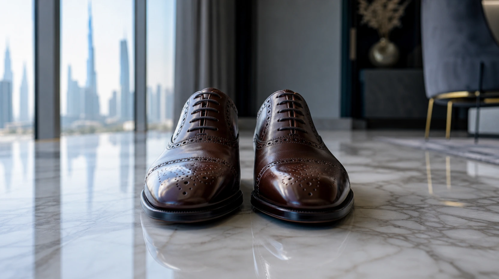 أحذية جلدية رسمية مصممة بعد تلميع وترطيب من ShoeCare دبي