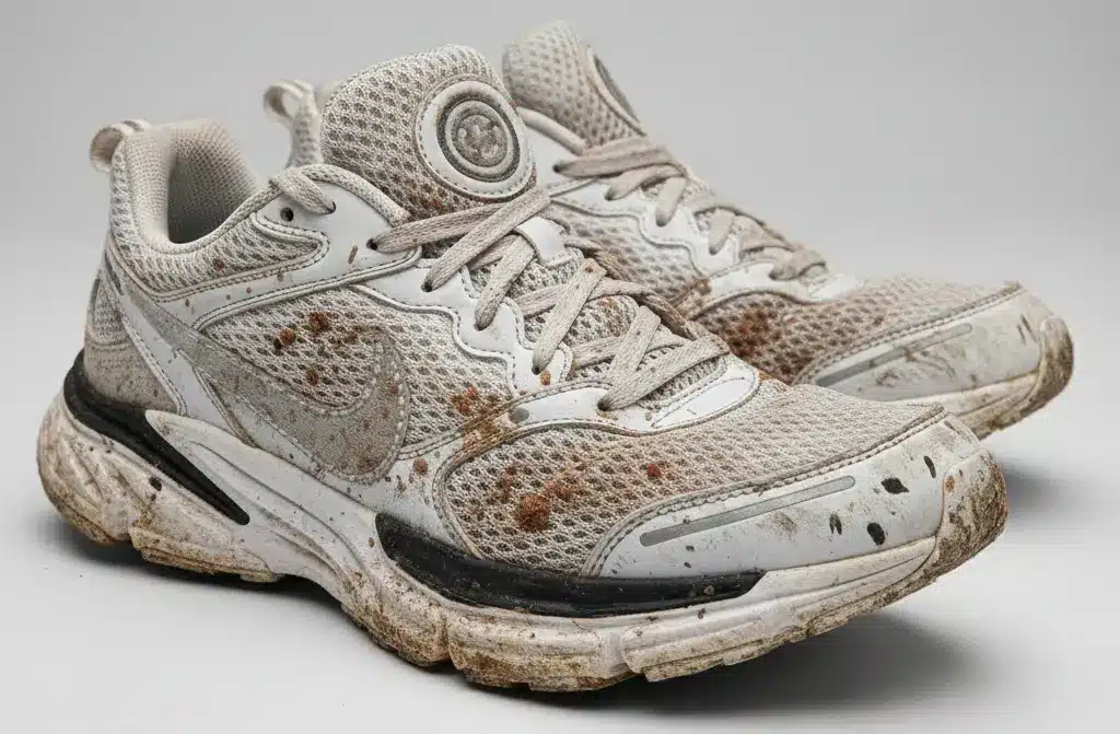 Dirty sneakers with grime buildup